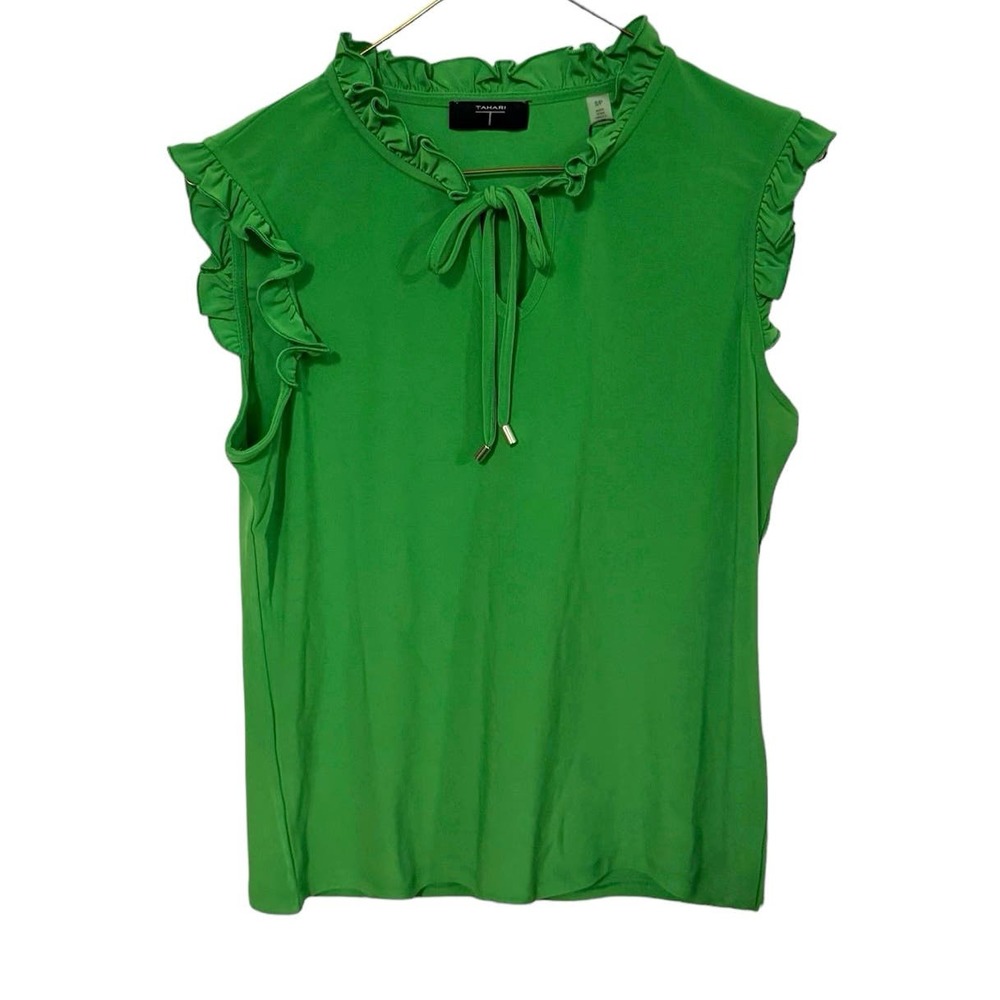 Tahari Green Sleeveless Ruffled Blouse Size Small/Petite